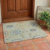 3' X 5' Green And Silver Oriental Washable Indoor Outdoor Area Rug