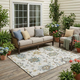 5' X 8' Ivory And Silver Oriental Washable Indoor Outdoor Area Rug