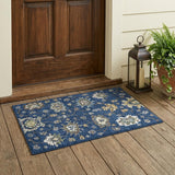 3' X 5' Navy Blue And Blue Oriental Washable Indoor Outdoor Area Rug