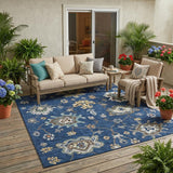 5' X 8' Navy Blue And Blue Oriental Washable Indoor Outdoor Area Rug
