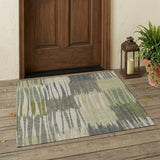 3' X 5' Green And Graphite Striped Washable Indoor Outdoor Area Rug