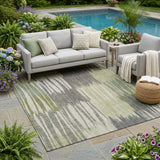 5' X 8' Green And Graphite Striped Washable Indoor Outdoor Area Rug