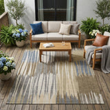 5' X 8' Beige And Brown Striped Washable Indoor Outdoor Area Rug