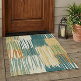3' X 5' Green And Gold Striped Washable Indoor Outdoor Area Rug