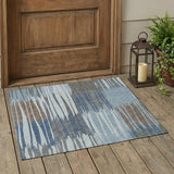 3' X 5' Denim Blue And Blue Striped Washable Indoor Outdoor Area Rug