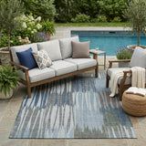 5' X 8' Denim Blue And Blue Striped Washable Indoor Outdoor Area Rug