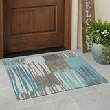 3' X 5' Teal Blue And Gray Striped Washable Indoor Outdoor Area Rug