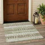 3' X 5' Green And Ivory Striped Washable Indoor Outdoor Area Rug