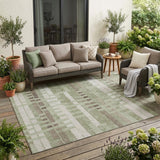 5' X 8' Green And Ivory Striped Washable Indoor Outdoor Area Rug