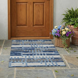 3' X 5' Denim Blue And Blue Striped Washable Indoor Outdoor Area Rug