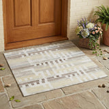 3' X 5' Ivory And Beige Striped Washable Indoor Outdoor Area Rug
