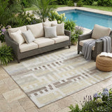 5' X 8' Ivory And Beige Striped Washable Indoor Outdoor Area Rug