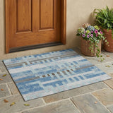 3' X 5' Sky Blue And Blue Striped Washable Indoor Outdoor Area Rug
