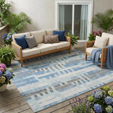 5' X 8' Sky Blue And Blue Striped Washable Indoor Outdoor Area Rug