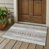 3' X 5' Silver And Gray Striped Washable Indoor Outdoor Area Rug