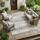 8' X 10' Silver And Gray Striped Washable Indoor Outdoor Area Rug