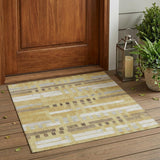 3' X 5' Wheat And Gold Striped Washable Indoor Outdoor Area Rug