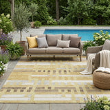 5' X 8' Wheat And Gold Striped Washable Indoor Outdoor Area Rug