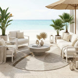 8' Brown And Ivory Round Abstract Washable Indoor Outdoor Area Rug