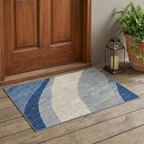 3' X 5' Navy Blue And Blue Abstract Washable Indoor Outdoor Area Rug
