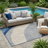 5' X 8' Navy Blue And Blue Abstract Washable Indoor Outdoor Area Rug