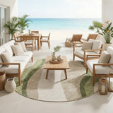 8' Olive Green And Green Round Abstract Washable Indoor Outdoor Area Rug
