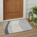 3' X 5' Pewter And Gray Abstract Washable Indoor Outdoor Area Rug