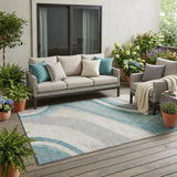 5' X 8' Teal Blue And Silver Abstract Washable Indoor Outdoor Area Rug