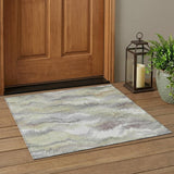 3' X 5' Green And Ivory Abstract Washable Indoor Outdoor Area Rug