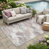 5' X 8' Ivory And Silver Abstract Washable Indoor Outdoor Area Rug