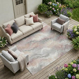 8' X 10' Ivory And Silver Abstract Washable Indoor Outdoor Area Rug