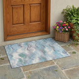 3' X 5' Sky Blue And Blue Abstract Washable Indoor Outdoor Area Rug