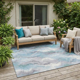 5' X 8' Sky Blue And Blue Abstract Washable Indoor Outdoor Area Rug