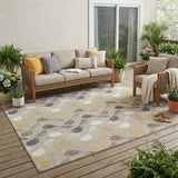 5' X 8' Beige And Brown Geometric Washable Indoor Outdoor Area Rug
