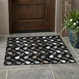 3' X 5' Black And Graphite Geometric Washable Indoor Outdoor Area Rug