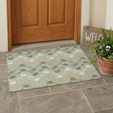 3' X 5' Green And Ivory Geometric Washable Indoor Outdoor Area Rug