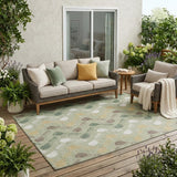 5' X 8' Green And Ivory Geometric Washable Indoor Outdoor Area Rug