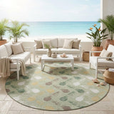 8' Green And Ivory Round Geometric Washable Indoor Outdoor Area Rug
