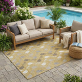5' X 8' Gold And Beige Geometric Washable Indoor Outdoor Area Rug