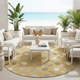 8' Gold And Beige Round Geometric Washable Indoor Outdoor Area Rug