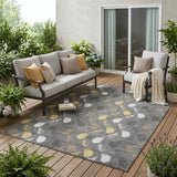 5' X 8' Gray And Graphite Geometric Washable Indoor Outdoor Area Rug