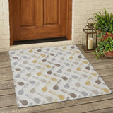 3' X 5' Ivory And Silver Geometric Washable Indoor Outdoor Area Rug