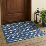 3' X 5' Navy Blue And Blue Geometric Washable Indoor Outdoor Area Rug
