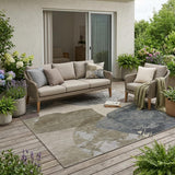 5' X 8' Beige And Brown Abstract Washable Indoor Outdoor Area Rug