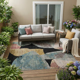 5' X 8' Black And Brown Abstract Washable Indoor Outdoor Area Rug