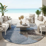 8' Denim Blue And Blue Round Abstract Washable Indoor Outdoor Area Rug