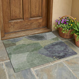 3' X 5' Sage And Green Abstract Washable Indoor Outdoor Area Rug