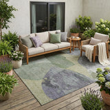 5' X 8' Sage And Green Abstract Washable Indoor Outdoor Area Rug