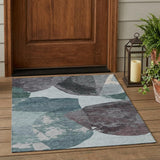 3' X 5' Teal Blue And Graphite Abstract Washable Indoor Outdoor Area Rug