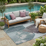 5' X 8' Teal Blue And Graphite Abstract Washable Indoor Outdoor Area Rug